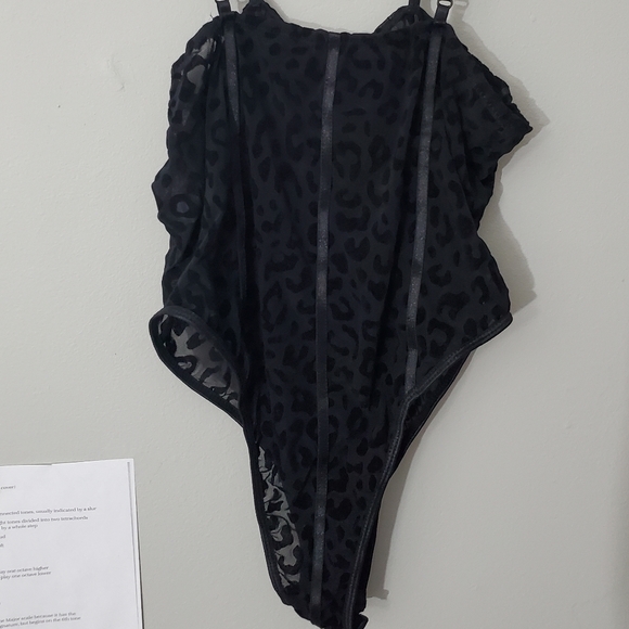 Black Sheer Velvet Leopard Print Bodysuit - Picture 3 of 5